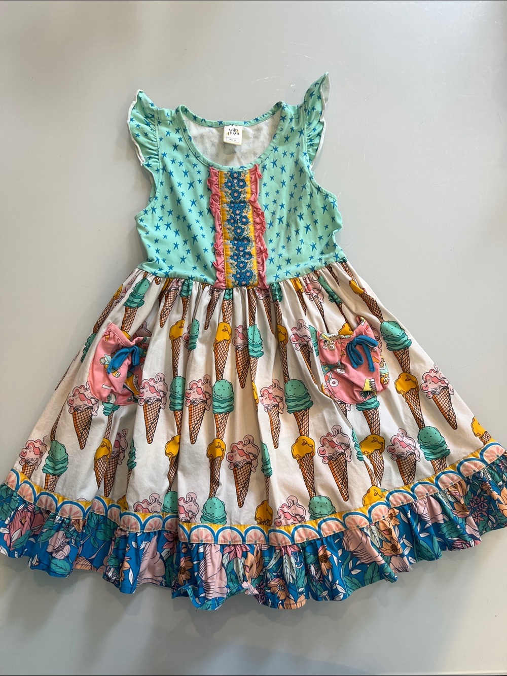 Wildflowers Mint and Ice Cream Print Girls' Dress